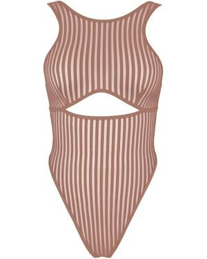 MONIQUE MORIN LINGERIE Vertigo Cutout Bodysuit Mushroom - White