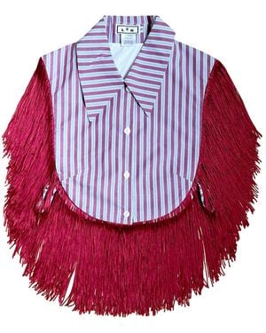 L2R THE LABEL Striped Reversible Fringe Vest - Red