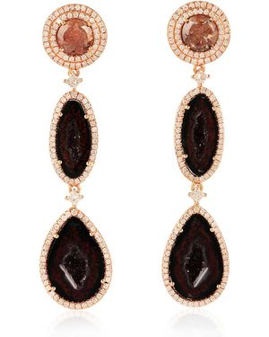 Artisan Natural Geode Dangle Earrings 18k Rose Gold Diamond - Black