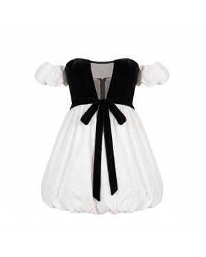 Clerestory Bijou Velvet Bow Cotton Bubble Hem Mini - Black