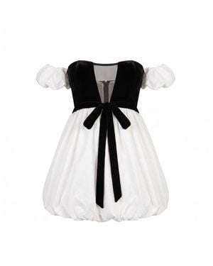 Clerestory Bijou Velvet Bow Cotton Bubble Hem Mini - Black