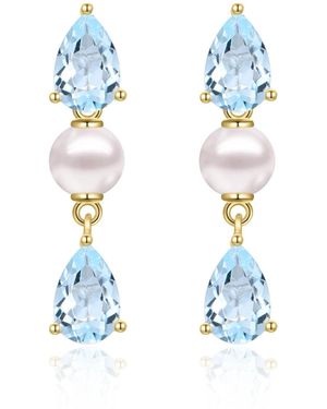 Kai Fine Jewelry Solid Natural Aquamarine & Freshwater Pearl Venus Tears Drop Earrings - Blue