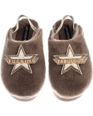 Laines London Neutrals Flatform Cloud Closed Toe Slippers With Fucking Fabulous Brooches - Brown