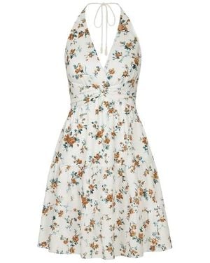 Conquista Neutrals Ecru Floral Empire Line Mini Dress - White