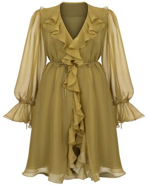 Elsava Cascading Ruffle Dress - Green