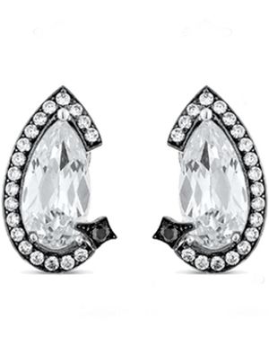 SALLY SKOUFIS Nourish Stud Earrings With Natural Diamond & Made Cz Diamond Stimulant - White