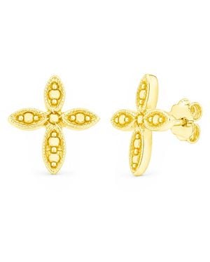 Unaloe Floral Cross Stud Earrings – Vermeil - Metallic
