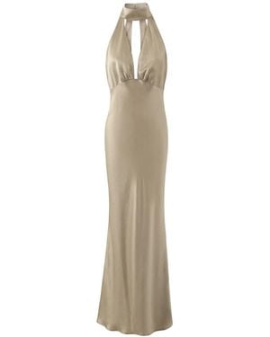 Aisl Champagne Halter Neck Satin Maxi Dress - Natural