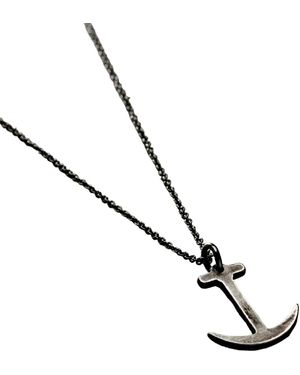Posh Totty Designs Oxidised Sterling Silver Mens Anchor Necklace - Metallic