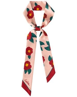 Lost Pattern Camellia Silk Twilly Neck Bow - Red