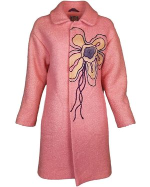 Lalipop Design Wool Blend Coat With Flower Embroidery - Pink