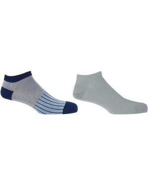 Peper Harow - Made in England Classic Cloud & Oxford Stripe Trainer Socks Bundle - Blue