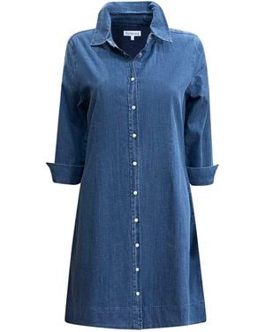 Perlavera Glenn Mid Wash Denim Three Quarter Sleeve Length Slim Fit Mini Dress - Blue