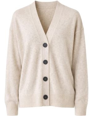 Nuvv Collection Neutrals Button-Front Long-Sleeve Fine Wool Cardigan – Italian Yarn - Natural