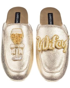Laines London Classic Mules With Wifey & Champagne Glass Brooches - Metallic
