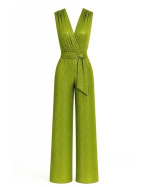 Richa Sharma Handmade Pleated Sequin Jumpsuit - Green