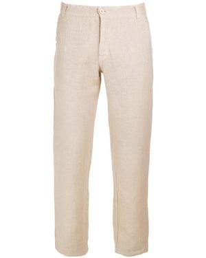 Haris Cotton Neutrals Linen Trousers With Back Cargo Pockets Beach Sand - Natural