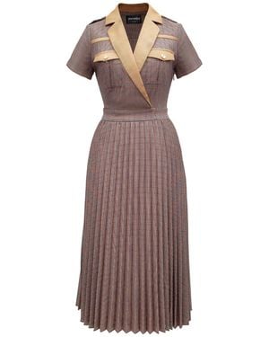 Smart and Joy Prince Of Wales Fabric Pleated Dress - Brown