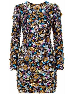 Mac Duggal Long Sleeve Sequin Mini Dress - Black