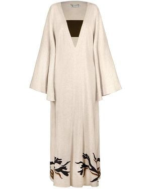 ALINA CERNĂTESCU Neutrals Sahara Maxi Oversized Embroidered Linen Holiday Resort Dress - Natural