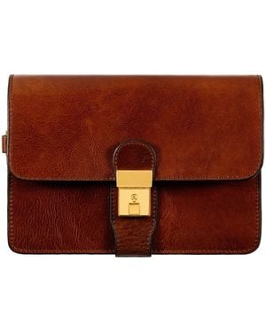 Time Resistance Cognac Leather Clutch Purse - Brown