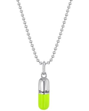 True Rocks Small Pill Pendant Sterling Silver & Neon Lime Green Enamel - Metallic