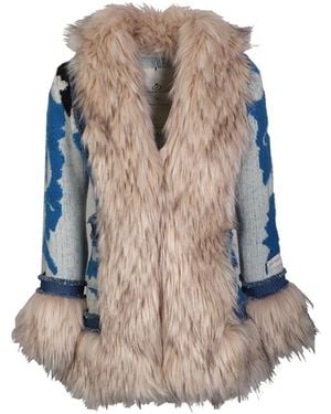 The Extreme Collection And Patterned Coat With Fur Trim Bernardette - Blue