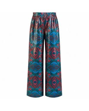Janara Jones Autumn Paisley Print Sequin Wide -Leg Trouser - Blue