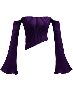 Kargede Rib Knit Jumper – Off Shoulder, Flared Sleeves - Purple