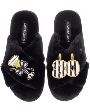 Laines London Classic Laines Slippers With Stripe 80 Th Birthday & Glass Of Champagne Brooches - Blue