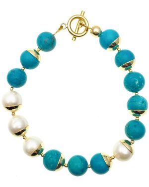 Farra Round & Freshwater Pearls Bracelet - Blue
