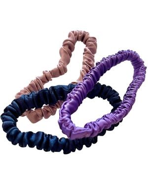 Soft Strokes Silk Set Of Three Pure Mulberry Silk Skinny Scrunchies Weekly Special Hair Ties Haze - Blue