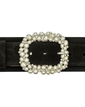 Peachy Belts Ltd Stretch Elasticated Suede Waist Belt And Detachable Pearl Spangle Buckle - Black