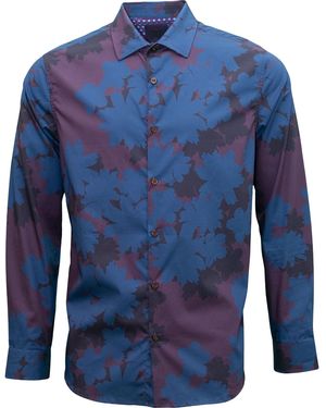 lords of harlech Cotton Poplin Floral Shirt - Blue