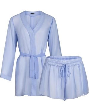Je Mérite (I Deserve) Silk Chiffon Shirt Dress & Tap Short Set - Blue