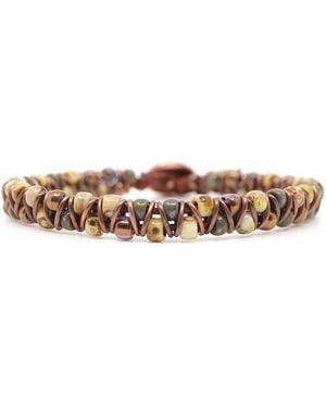 Shar Oke Czech Picasso & Leather Bracelet - Brown