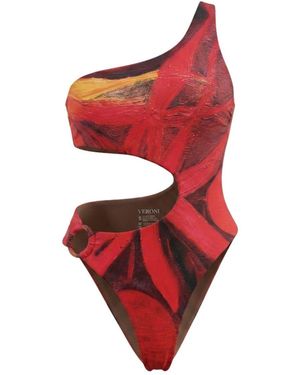 Veroni Swim Burning Eden One Shoulder One Piece - Red
