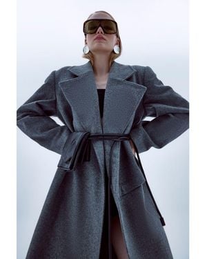 NAZLI CEREN Isha Wool Coat In Dark Grey - Black