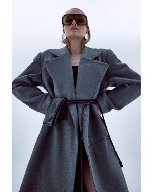 NAZLI CEREN Isha Wool Coat In Dark Gray - Black