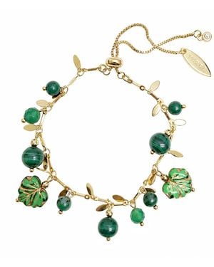 Farra Natural-Inspired Malachite With Leaves Charm Bracelet - Green