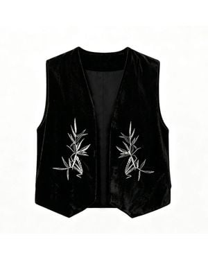Silkinc Silk Velvet Embroidered Vest - Black