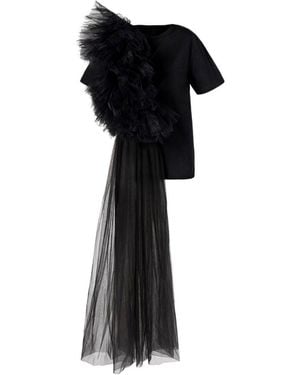 LIA ARAM Ruffle Appliqué Hybrid Tee - Black