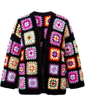 Ana Chic Granny Square Handmade Crochet Cardigan - Red
