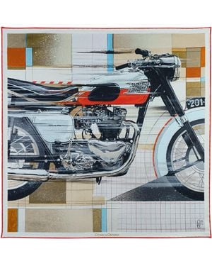 Otway & Orford 'Vintage Velocity' Motorcycle Silk Pocket Square. Full-Size - Blue