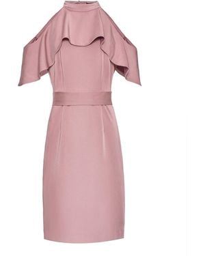 Smart and Joy Ruffled Cold Shoulders Belted Dress - Pink
