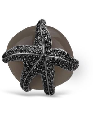 Bellus Domina Sterling Agate Umbra Starfish Cocktail Ring - Black