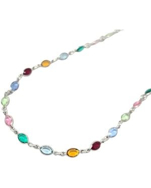 Harfi Colourful Multi Gemstone Sterling Chain Necklace - Metallic