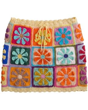 Ana Chic Bloom Granny Square Handmade Crochet Mini Skirt - Blue