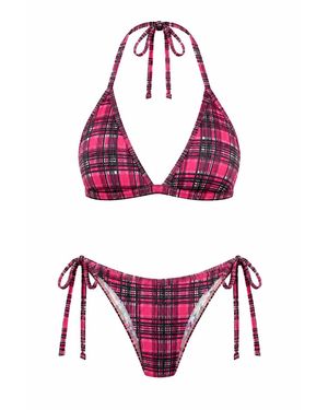 Maui X Lolita Kelly Reversible Plaid Triangle Bikini - Purple