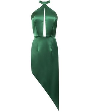 Nomi Fame Pamela Satin Halter Neck Dress With Asymmetric Skirt - Green